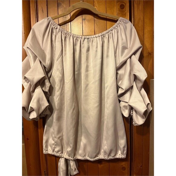 Womens MSK Nordstrom Rosy Beige Spanish Poet Style Blouse off the shoulder Puffs - Picture 3 of 11
